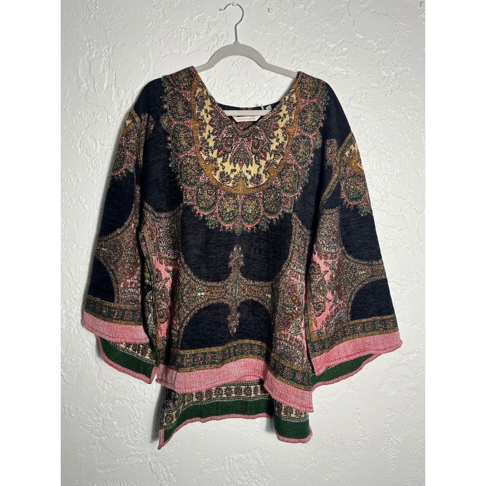 Soft Surroundings Tapestry Poncho Sweater One Size Boho Knit India Oversized
